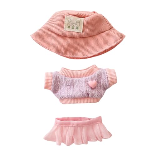 Fenteer Pullover und Rock mit Mütze für ausgestopfte Puppen, pädagogische Kleidung für kleine Mädchen, Anziehsachen für Plüschpuppen, 14 cm, 17 cm , Rosa Rock Rosa Hut von Fenteer