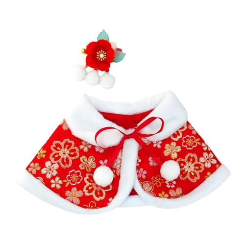 Fenteer Puppen-Neujahrsumhang mit Haar-Accessoire für Kinder, pädagogischer Schal mit offener Vorderseite, Miniatur-Kleidung für 38 cm große, Rot von Fenteer