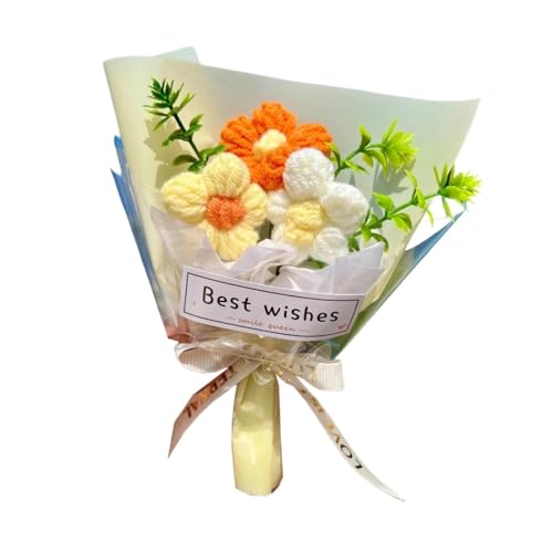 Fenteer Strickblumenstrauß Häkelblumen Dekor Ornament Fertige künstliche dekorative Valentinstag, Gelb von Fenteer