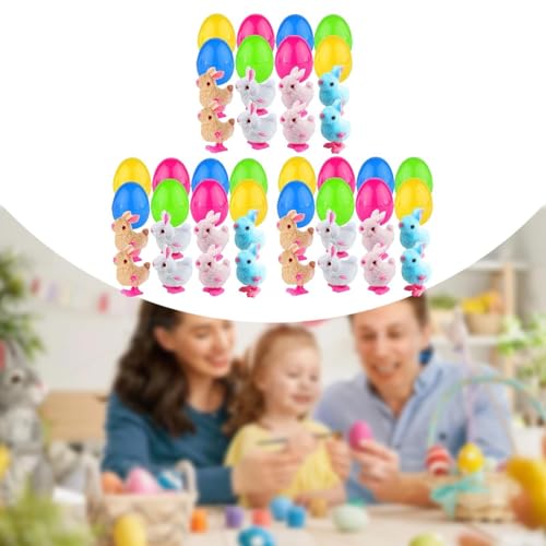 Fenteer Vorgefüllte Ostereier mit Plüsch -Hasenspielzeug, Korbdose Füllstoffe, Kinder Erwachsene Kinder Doll ausgestopfte Tiere Kaninchen , 24 von Fenteer