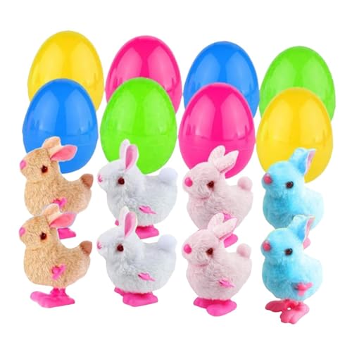 Fenteer Vorgefüllte Ostereier mit Plüsch -Hasenspielzeug, Korbdose Füllstoffe, Kinder Erwachsene Kinder Doll ausgestopfte Tiere Kaninchen , Set von 8 von Fenteer