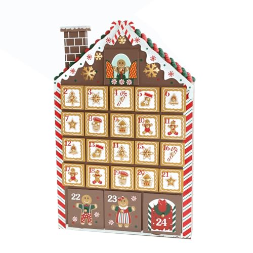 Fenteer Weihnachts-Adventskalender aus Holz, 24 Schubladen, beleuchtet, dekoratives Schreibtisch-Ornament für die Arbeitsplatte, Ferienhaus, Schlafzimmer von Fenteer