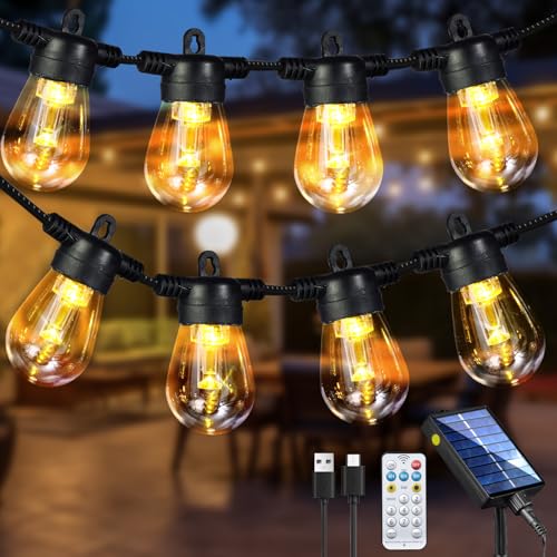 Lichterkette Außen- Dimmbar 20 Leds 10M Lichterkette Aussen Solar Glühbirnen mit Fernbedienung 8 Modi Led Lichterkette Außen IP65 Wasserdicht Outdoor Lichterkette für Beleuchtungen Lichterkette von Feolaviy