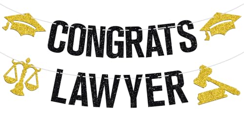 Banner mit Aufschrift "Congrats Lawyer", "Future Lawyer, Born to Argue, Passed The Bar, Law School JD Degree Graduation Party Decorations Supplies, Black Glitter von Ferburitar