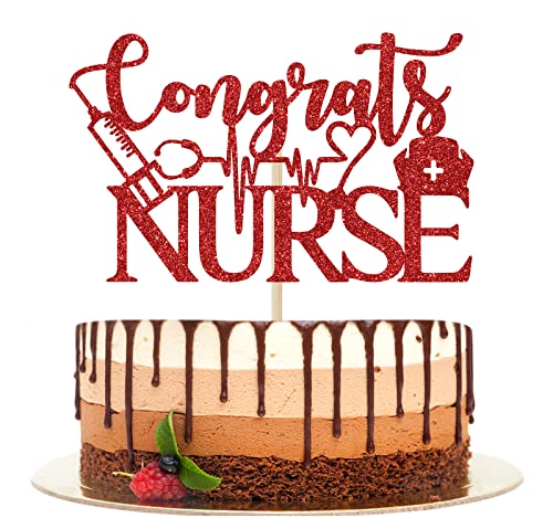 Congrats Nurse Cake Topper, Nurse Graduation Decor, Class of 2022 Nurse Graduation Party Decorations, Medical School Grade Party Decoration Supply Red Glitter von Ferburitar