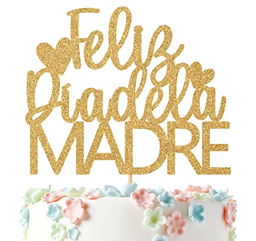 Feliz Día De Las Madres Tortenaufsatz, Feliz Cumpleaños Mama Tortendekoration, Happy Mother's Day Party Dekorationen Gold Glitter von Ferburitar