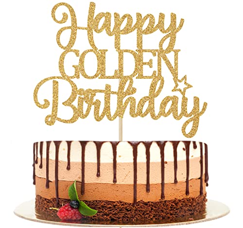 Happy Golden Birthday Cake Topper, Golden Birthday Cake Decorations, Happy Golden Birthday Party Decoration Supply Gold Glitter von Ferburitar