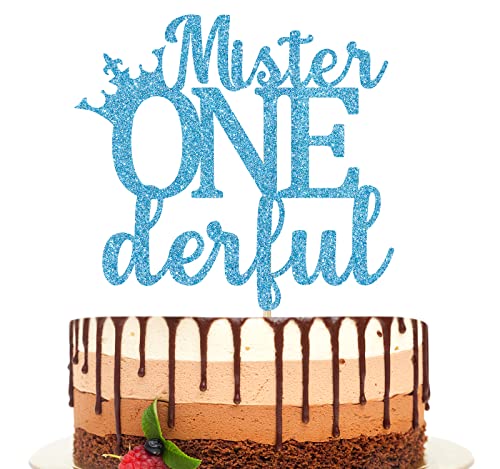 Mister Onederful Cake Topper, Mr Onederful Cake Topper für 1. Geburtstag, Baby Jungen erster Geburtstag Party Dekoration Blau Glitzer von Ferburitar