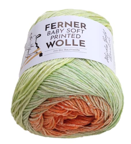 Bio Baumwollgarn mit Farbverlauf Ferner Wolle Baby Soft printed 20, weiche Wolle mit Bio Baumwolle zum Stricken oder Häkeln, 100g, 270m, Nadelstärke 3-3,5mm von Ferner Wolle