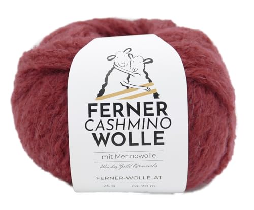 Ferner Cashmino Wolle mit Kaschmir zum stricken oder häkeln, Häkelwolle, Strickgarn, 25g 70m, Nadelstärke 6-10mm, 65% Wolle 16,5 mic, 30% Kaschmir, 5% Nylon (32 rotbraun) von Ferner Wolle