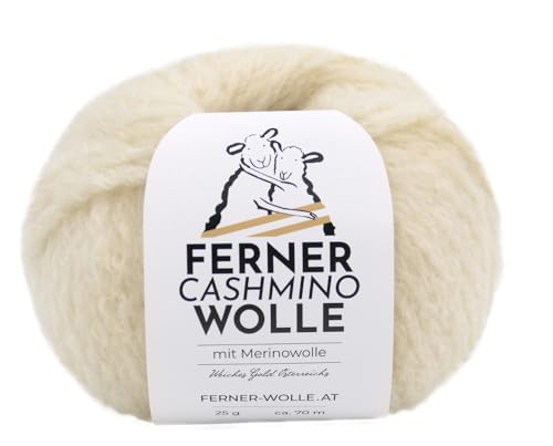 Ferner Cashmino Wolle mit Merinowolle und Kaschmir, Häkelwolle, Strickgarn, 25g 70m, Nadelstärke 6-10mm, 65% Wolle 16,5 mic, 30% Kaschmir, 5% Nylon (01 natur) von Ferner Wolle