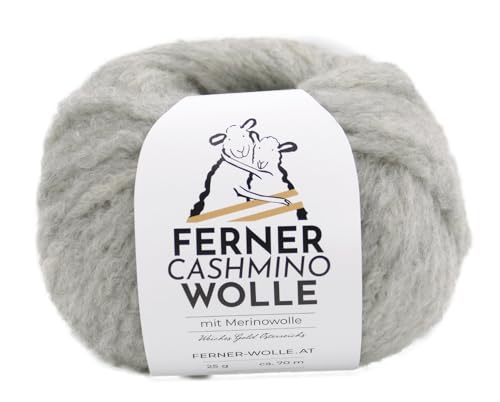 Ferner Cashmino Wolle mit Merinowolle und Kaschmir, Häkelwolle, Strickgarn, 25g 70m, Nadelstärke 6-10mm, 65% Wolle 16,5 mic, 30% Kaschmir, 5% Nylon (02 hellgrau) von Ferner Wolle