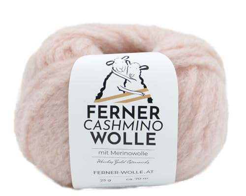 Ferner Cashmino Wolle mit Merinowolle und Kaschmir, Häkelwolle, Strickgarn, 25g 70m, Nadelstärke 6-10mm, 65% Wolle 16,5 mic, 30% Kaschmir, 5% Nylon (07 blass rosa) von Ferner Wolle