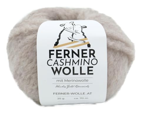 Ferner Cashmino Wolle mit Merinowolle und Kaschmir, Häkelwolle, Strickgarn, 25g 70m, Nadelstärke 6-10mm, 65% Wolle 16,5 mic, 30% Kaschmir, 5% Nylon (08 beige) von Ferner Wolle