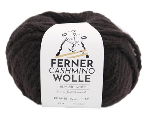 Ferner Cashmino Wolle mit Merinowolle und Kaschmir, Häkelwolle, Strickgarn, 25g 70m, Nadelstärke 6-10mm, 65% Wolle 16,5 mic, 30% Kaschmir, 5% Nylon (14 dunkelbraun) von Ferner Wolle