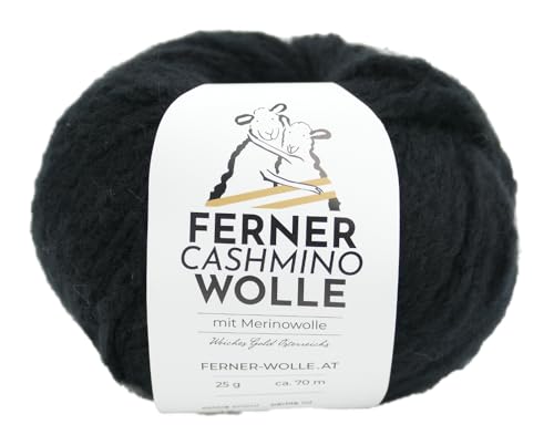 Ferner Cashmino Wolle mit Merinowolle und Kaschmir, Häkelwolle, Strickgarn, 25g 70m, Nadelstärke 6-10mm, 65% Wolle 16,5 mic, 30% Kaschmir, 5% Nylon (15 schwarz) von Ferner Wolle