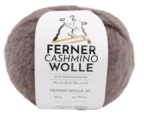 Ferner Cashmino Wolle mit Merinowolle und Kaschmir, Häkelwolle, Strickgarn, 25g 70m, Nadelstärke 6-10mm, 65% Wolle 16,5 mic, 30% Kaschmir, 5% Nylon (16 braun) von Ferner Wolle