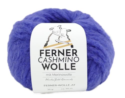 Ferner Cashmino Wolle mit Merinowolle und Kaschmir, Häkelwolle, Strickgarn, 25g 70m, Nadelstärke 6-10mm, 65% Wolle 16,5 mic, 30% Kaschmir, 5% Nylon (18 blau) von Ferner Wolle