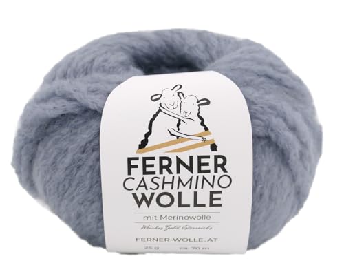 Ferner Cashmino Wolle mit Merinowolle und Kaschmir, Häkelwolle, Strickgarn, 25g 70m, Nadelstärke 6-10mm, 65% Wolle 16,5 mic, 30% Kaschmir, 5% Nylon (30 blaugrau) von Ferner Wolle