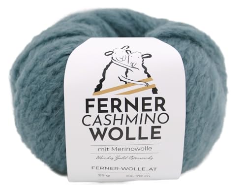 Ferner Cashmino Wolle mit Merinowolle und Kaschmir, Häkelwolle, Strickgarn, 25g 70m, Nadelstärke 6-10mm, 65% Wolle 16,5 mic, 30% Kaschmir, 5% Nylon (31 gruengrau) von Ferner Wolle