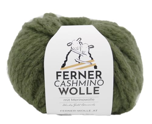 Ferner Cashmino Wolle mit Merinowolle und Kaschmir, Häkelwolle, Strickgarn, 25g 70m, Nadelstärke 6-10mm, 65% Wolle 16,5 mic, 30% Kaschmir, 5% Nylon (33 oliv) von Ferner Wolle