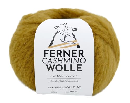 Ferner Cashmino Wolle mit Merinowolle und Kaschmir, Häkelwolle, Strickgarn, 25g 70m, Nadelstärke 6-10mm, 65% Wolle 16,5 mic, 30% Kaschmir, 5% Nylon (34 senf) von Ferner Wolle