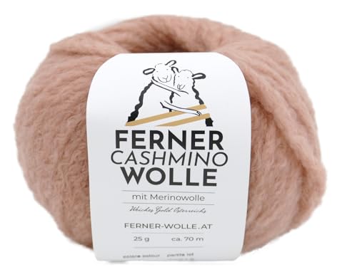 Ferner Cashmino Wolle mit Merinowolle und Kaschmir, Häkelwolle, Strickgarn, 25g 70m, Nadelstärke 6-10mm, 65% Wolle 16,5 mic, 30% Kaschmir, 5% Nylon (37 hell altrosa) von Ferner Wolle