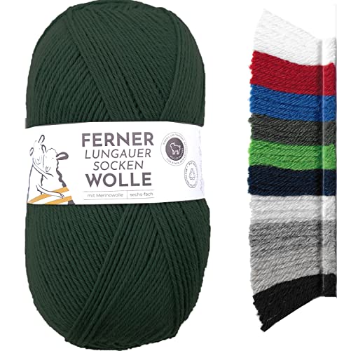 Ferner Wolle Lungauer Sockenwolle 6fach uni | mit Merinowolle mulesingfrei | Sockengarn 6-fädig einfarbig | dicke Strumpfwolle zum Stricken oder Häkeln | 150g 425m (LU6-17 lodengrün) von Ferner Wolle