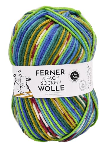 Ferner Wolle 8-fach Sockenwolle mit mulesingfreier Merinowolle | dickes Sockengarn mit Farbverlauf | 75% Wolle, 25% Polyamid | Strumpfwolle 8-fädig (682/23) von Ferner Wolle