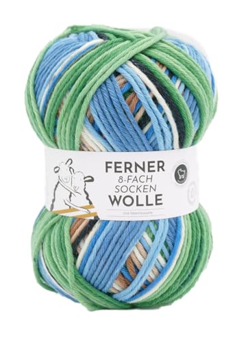 Ferner Wolle 8-fach Sockenwolle mit mulesingfreier Merinowolle | dickes Sockengarn mit Farbverlauf | Strumpfwolle 8-fädig (775/24) von Ferner Wolle