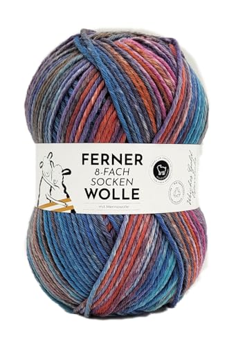 Ferner Wolle 8-fach Sockenwolle mit mulesingfreier Merinowolle | dickes Sockengarn mit Farbverlauf | Strumpfwolle 8-fädig (784/24) von Ferner Wolle