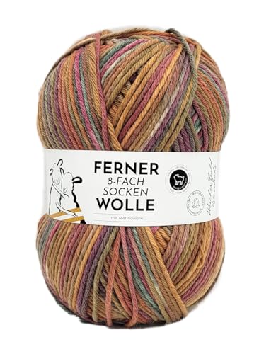 Ferner Wolle 8-fach Sockenwolle mit mulesingfreier Merinowolle | dickes Sockengarn mit Farbverlauf | Strumpfwolle 8-fädig (785/24) von Ferner Wolle