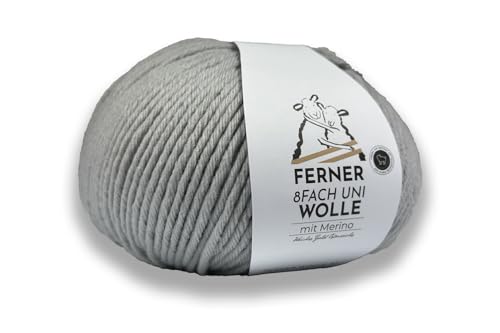 Ferner Wolle 8-fach uni grau mit mulesingfreier Merinowolle, Sockenwolle, dickes Sockengarn einfarbig, Strumpfwolle 8-fädig, 100g (02 hellgrau) von Ferner Wolle