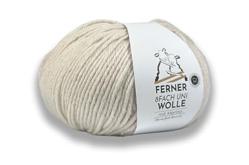 Ferner Wolle 8-fach uni natur mit mulesingfreier Merinowolle, Sockenwolle, dickes Sockengarn einfarbig, Strumpfwolle 8-fädig, 100g (01 natur) von Ferner Wolle