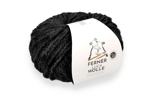 Ferner Wolle Luca, Häkelwolle schwarz Strickgarn mit Merinowolle und Baby Alpaka, 25g, 105 m, Nadelstärke 4mm, 63% Wolle, 27% Alpaca, 10% Nylon (LC25 schwarz) von Ferner Wolle