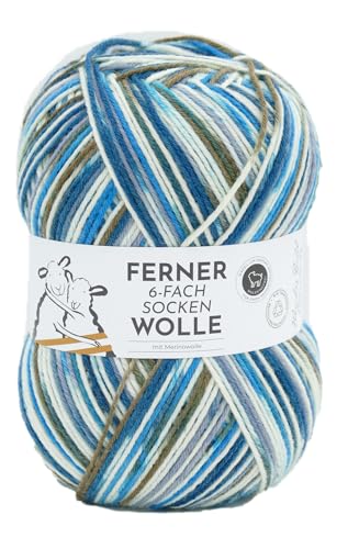 Ferner Wolle Lungauer Sockenwolle 6-fach, bunte Strumpfwolle 6-fädig, Sockengarn mit Merinowolle und Farbverlauf, 150 g, Nadelstärke 3 bis 4 mm (757/24) von Ferner Wolle