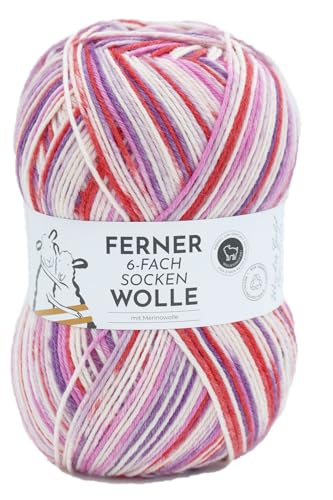 Ferner Wolle Lungauer Sockenwolle 6-fach, bunte Strumpfwolle 6-fädig, Sockengarn mit Merinowolle und Farbverlauf, 150 g, Nadelstärke 3 bis 4 mm (758/24) von Ferner Wolle