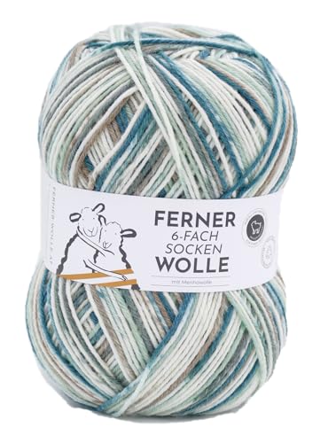 Ferner Wolle Lungauer Sockenwolle 6-fach, bunte Strumpfwolle 6-fädig, Sockengarn mit Merinowolle und Farbverlauf, 150 g, Nadelstärke 3 bis 4 mm (759/24) von Ferner Wolle