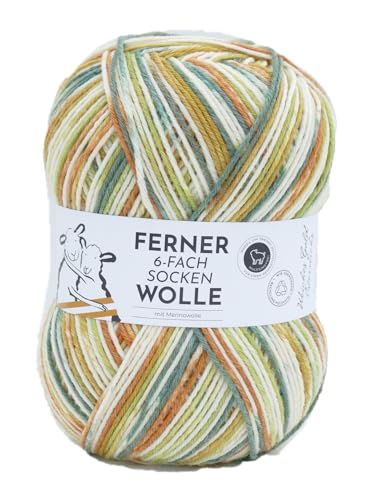 Ferner Wolle Lungauer Sockenwolle 6-fach, bunte Strumpfwolle 6-fädig, Sockengarn mit Merinowolle und Farbverlauf, 150 g, Nadelstärke 3 bis 4 mm (760/24) von Ferner Wolle