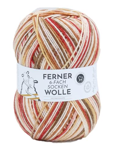 Ferner Wolle Lungauer Sockenwolle 6-fach, bunte Strumpfwolle 6-fädig, Sockengarn mit Merinowolle und Farbverlauf, 150 g, Nadelstärke 3 bis 4 mm (761/24) von Ferner Wolle