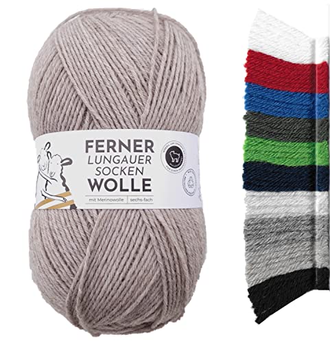 Ferner Wolle Lungauer Sockenwolle 6fach uni | mit Merinowolle mulesingfrei | Sockengarn 6-fädig einfarbig | dicke Strumpfwolle zum Stricken oder Häkeln | 150g 425m (LU6-24 beige meliert) von Ferner Wolle