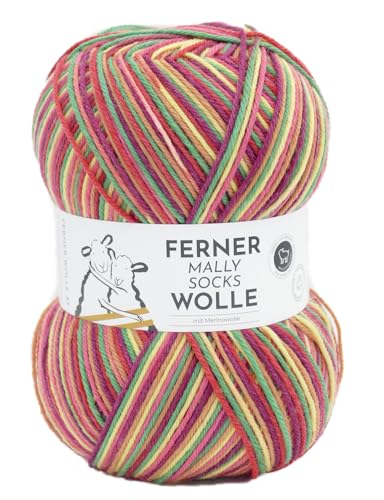 Ferner Wolle Mally Socks, Sockenwolle wie 6-fach (6-fädig), mulesingfrei, Sockengarn mit Merinowolle, Strumpfwolle mit Farbverlauf, 150g, 75% Wolle, 25% Polyamid (742/24) von Ferner Wolle