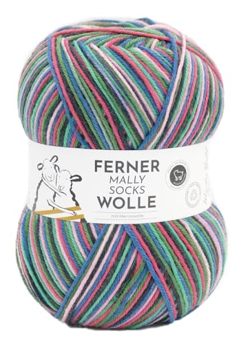 Ferner Wolle Mally Socks, Sockenwolle wie 6-fach (6-fädig), mulesingfrei, Sockengarn mit Merinowolle, Strumpfwolle mit Farbverlauf, 150g, 75% Wolle, 25% Polyamid (744/24) von Ferner Wolle