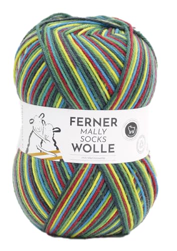 Ferner Wolle Mally Socks, Sockenwolle wie 6-fach (6-fädig), mulesingfrei, Sockengarn mit Merinowolle, Strumpfwolle mit Farbverlauf, 150g, 75% Wolle, 25% Polyamid (745/24) von Ferner Wolle