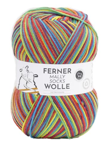 Ferner Wolle Mally Socks, Sockenwolle wie 6-fach (6-fädig), mulesingfrei, Sockengarn mit Merinowolle, Strumpfwolle mit Farbverlauf, 150g, 75% Wolle, 25% Polyamid (746/24) von Ferner Wolle