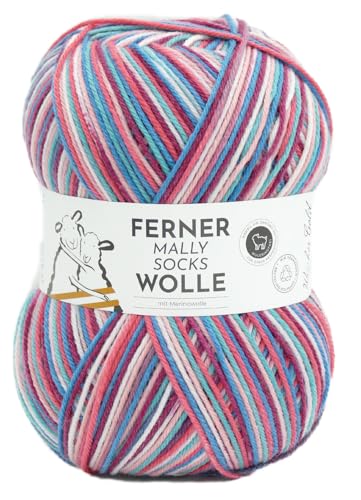 Ferner Wolle Mally Socks, Sockenwolle wie 6-fach (6-fädig), mulesingfrei, Sockengarn mit Merinowolle, Strumpfwolle mit Farbverlauf, 150g, 75% Wolle, 25% Polyamid (747/24) von Ferner Wolle