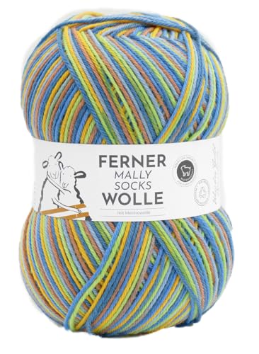 Ferner Wolle Mally Socks, Sockenwolle wie 6-fach (6-fädig), mulesingfrei, Sockengarn mit Merinowolle, Strumpfwolle mit Farbverlauf, 150g, 75% Wolle, 25% Polyamid (748/24) von Ferner Wolle