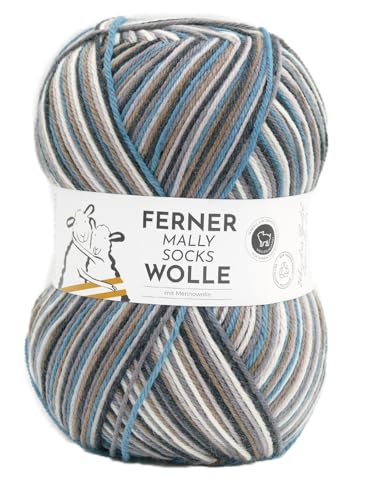 Ferner Wolle Mally Socks, Sockenwolle wie 6-fach (6-fädig), mulesingfrei, Sockengarn mit Merinowolle, Strumpfwolle mit Farbverlauf, 150g, 75% Wolle, 25% Polyamid (749/24) von Ferner Wolle