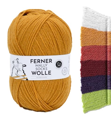 Ferner Wolle Mally Socks Uni Merino Sockenwolle Merinowolle mulesingfrei 150g 450m Nadelstärke 3-4mm (M13 - kurkuma) von Ferner Wolle