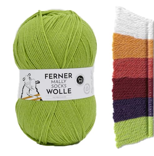 Ferner Wolle Mally Socks Uni Merino Sockenwolle Merinowolle mulesingfrei 150g 450m Nadelstärke 3-4mm (M16 - limette) von Ferner Wolle